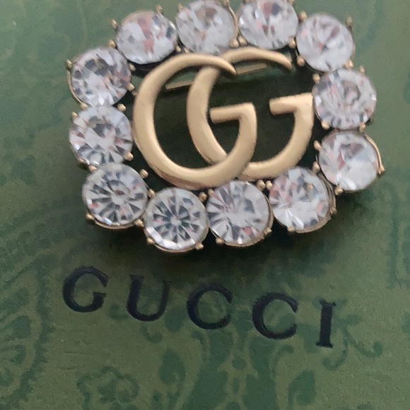 Gucci Double G Mormont Brooch With Crystal authentic rare bronze signature - Picture 6 of 6